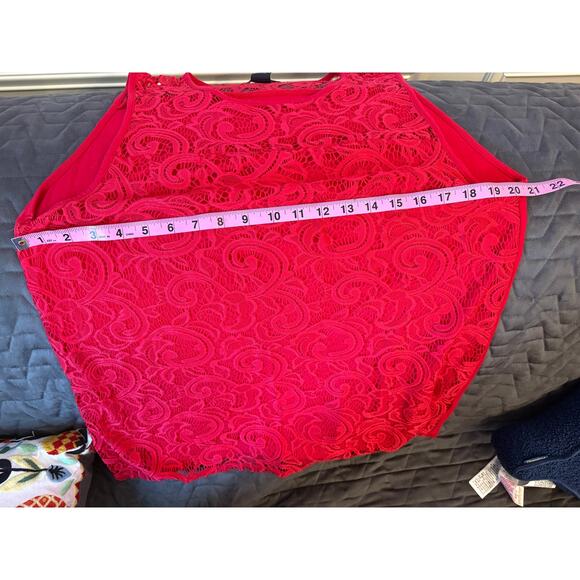 Adrianna Papell Red Lace Crochet Halter Tunic Tank Large - Picture 9 of 9